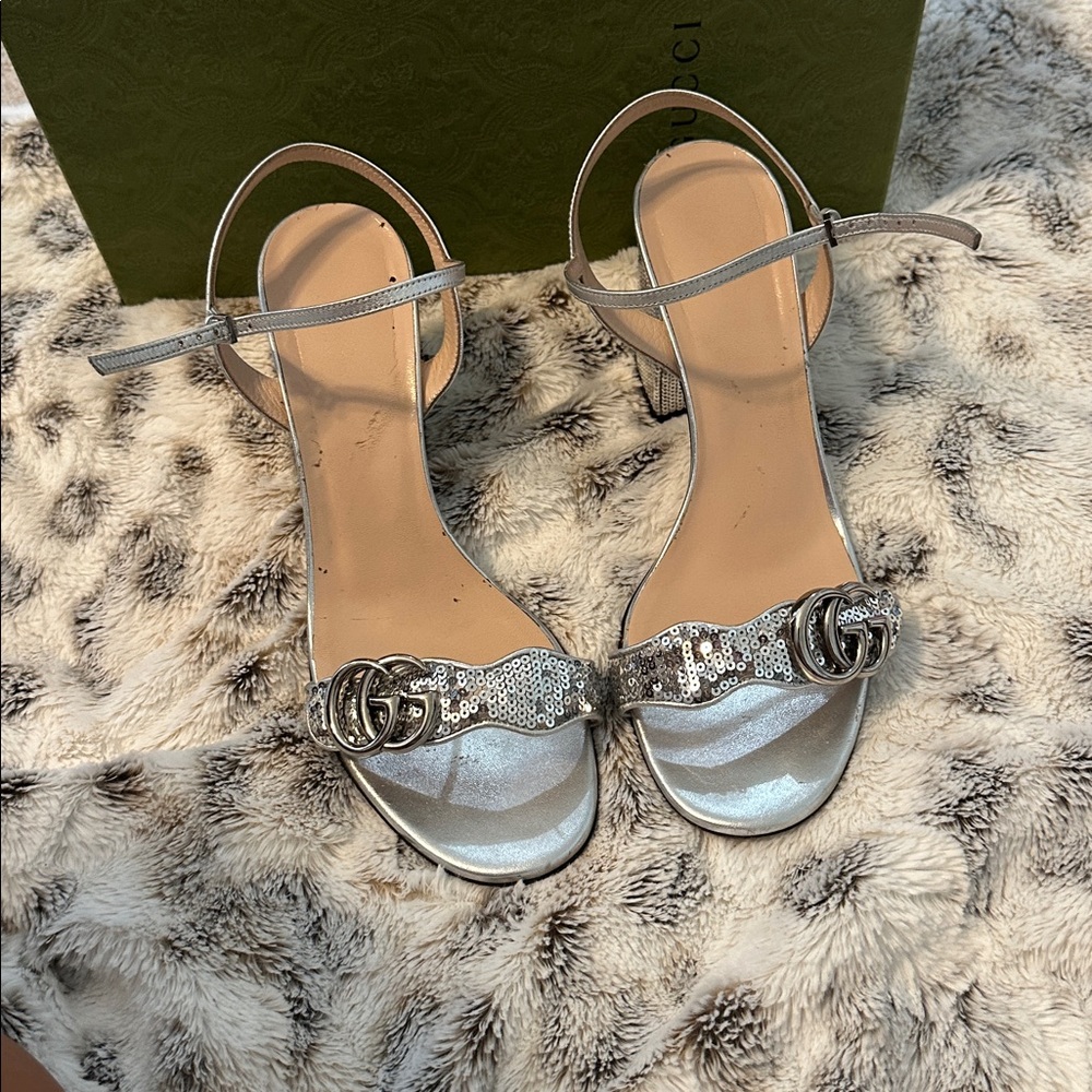Gucci Silver Sequin Strap Sandals